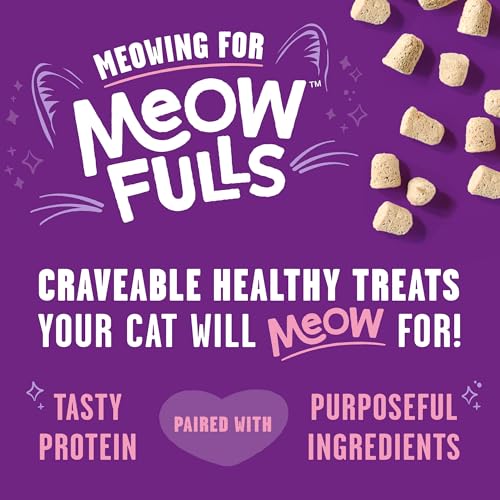 Stella & Chewy's Meowfulls trozos de pescado blanco visibles, snack crujiente.