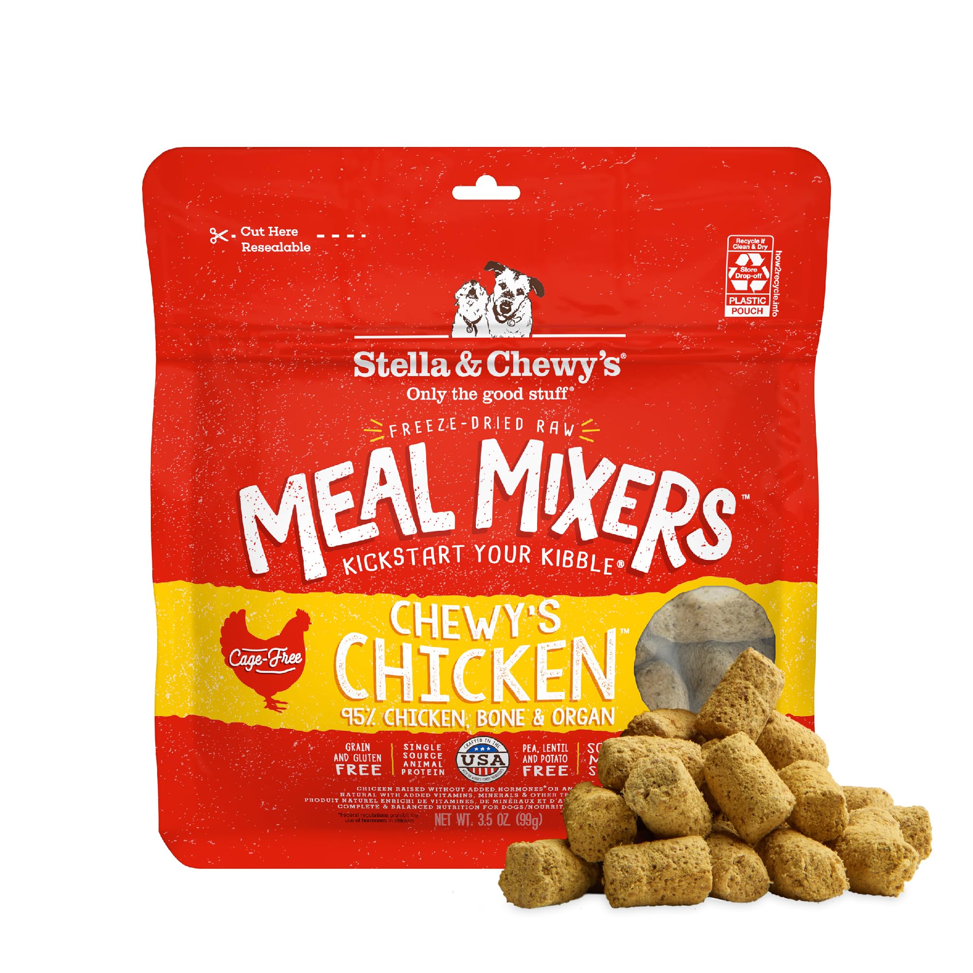 Stella & Chewy's mezcla crudo pollo 95% en bolsa 1oz, ideal para probar.