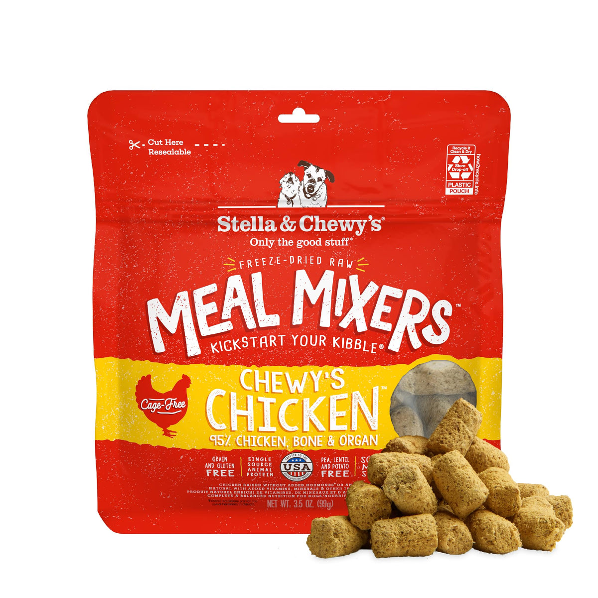 Stella & Chewy's mezcla crudo pollo 95% en bolsa 1oz, ideal para probar.
