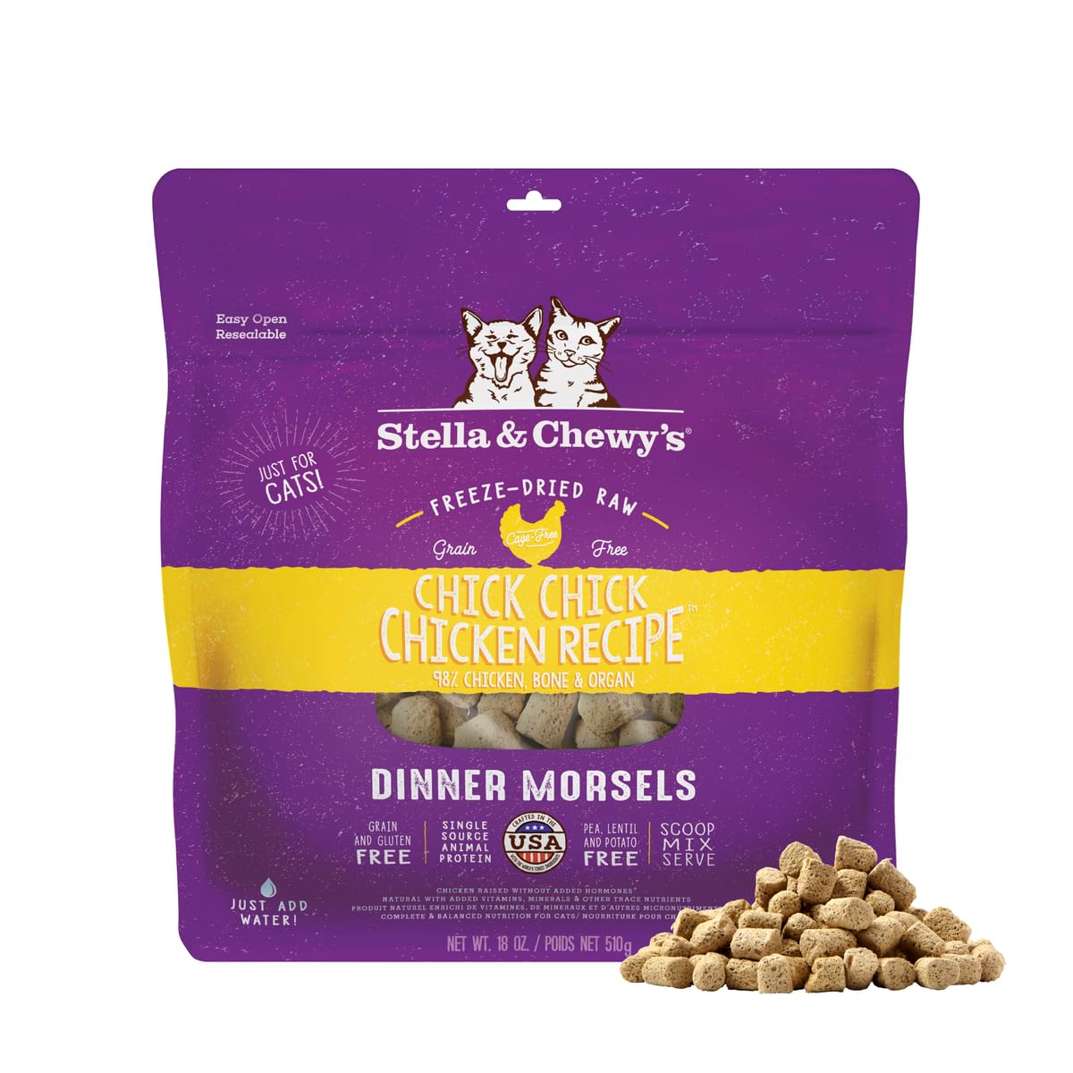 Stella & Chewy's Morsels crudos de pollo para gatos, sabor irresistible para el apetito.