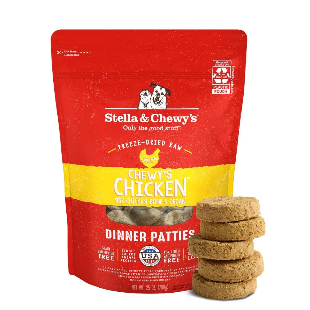 Stella & Chewy's patitas cena crudas deshidratadas de pollo para perros selectos.