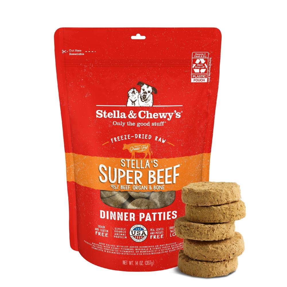 Patty de res deshidratada Stella & Chewy's, ideal para comedores exigentes.