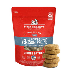 Stella & Chewy's patty venado desecado, sabor intenso para perros exigentes.