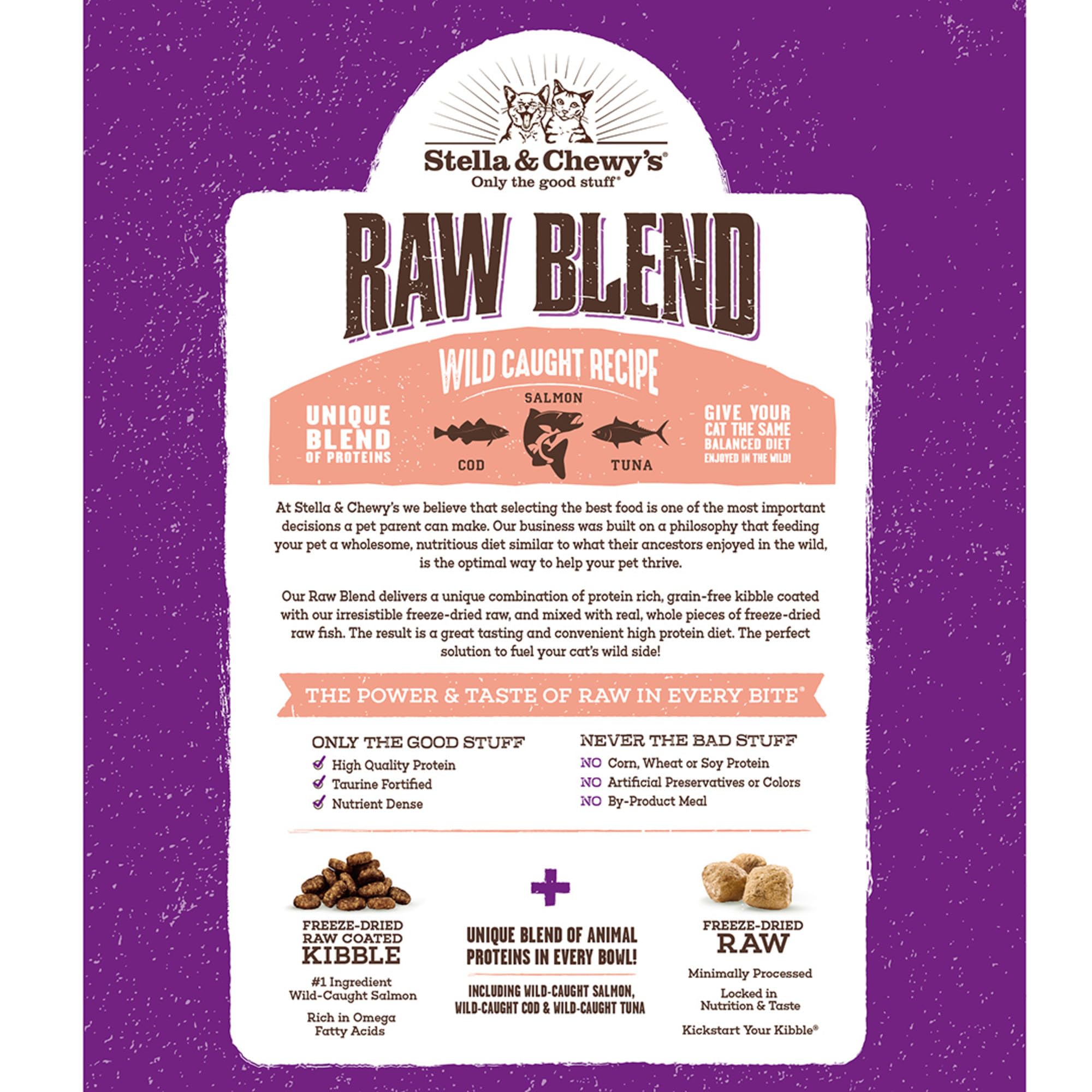 Stella & Chewy's cod en kibble, sabor premium para felinos exigentes.