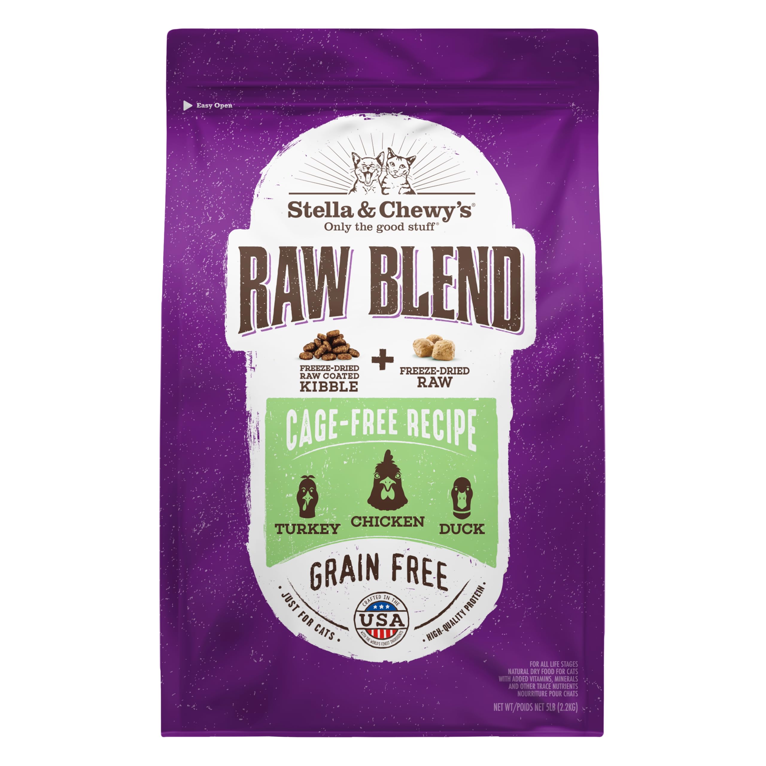 Stella & Chewy's Raw Blend Kibble en tazón; croquetas proteicas para gatos