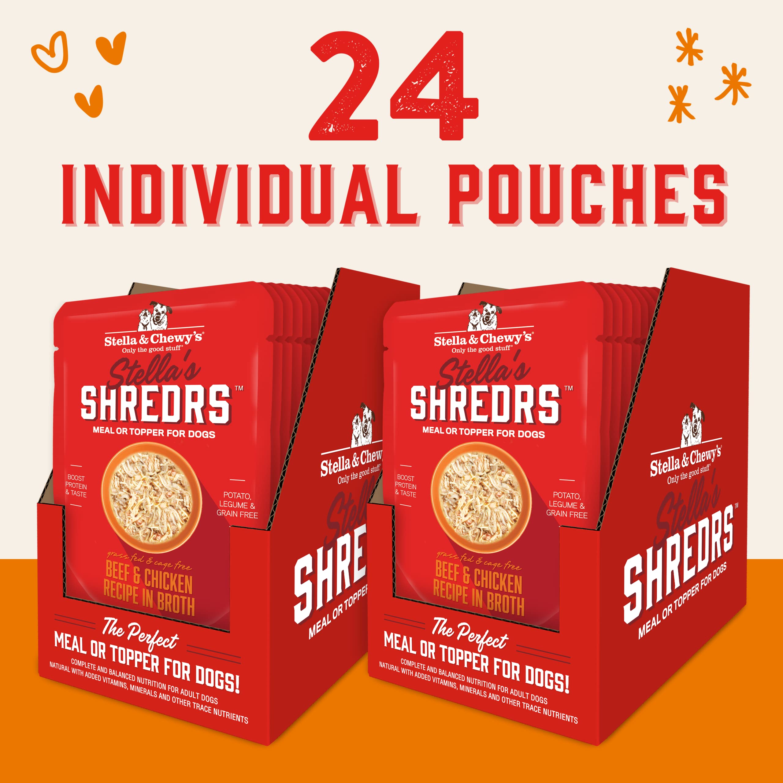 Stella & Chewy's ingredientes premium, carne real y caldo sabroso para perros con paladar exigente