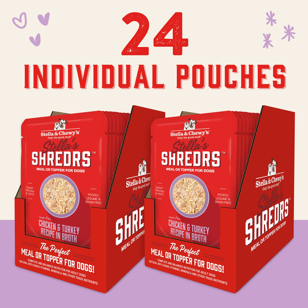 Stella & Chewy's Shredrs en pouch con caldo rico para sabor intenso.