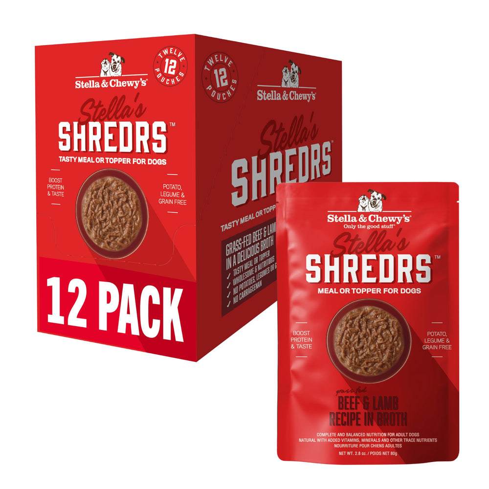Stella & Chewy's Shreds en sobre de 80 g, proteína real para una comida completa.