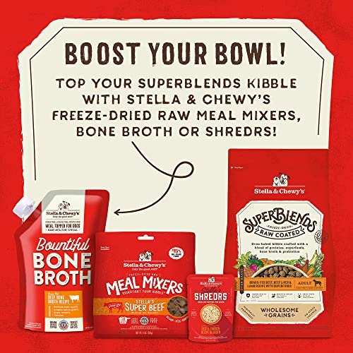 Stella & Chewy's SuperBlends sabor irresistible gracias al recubrimiento en crudo y caldo.