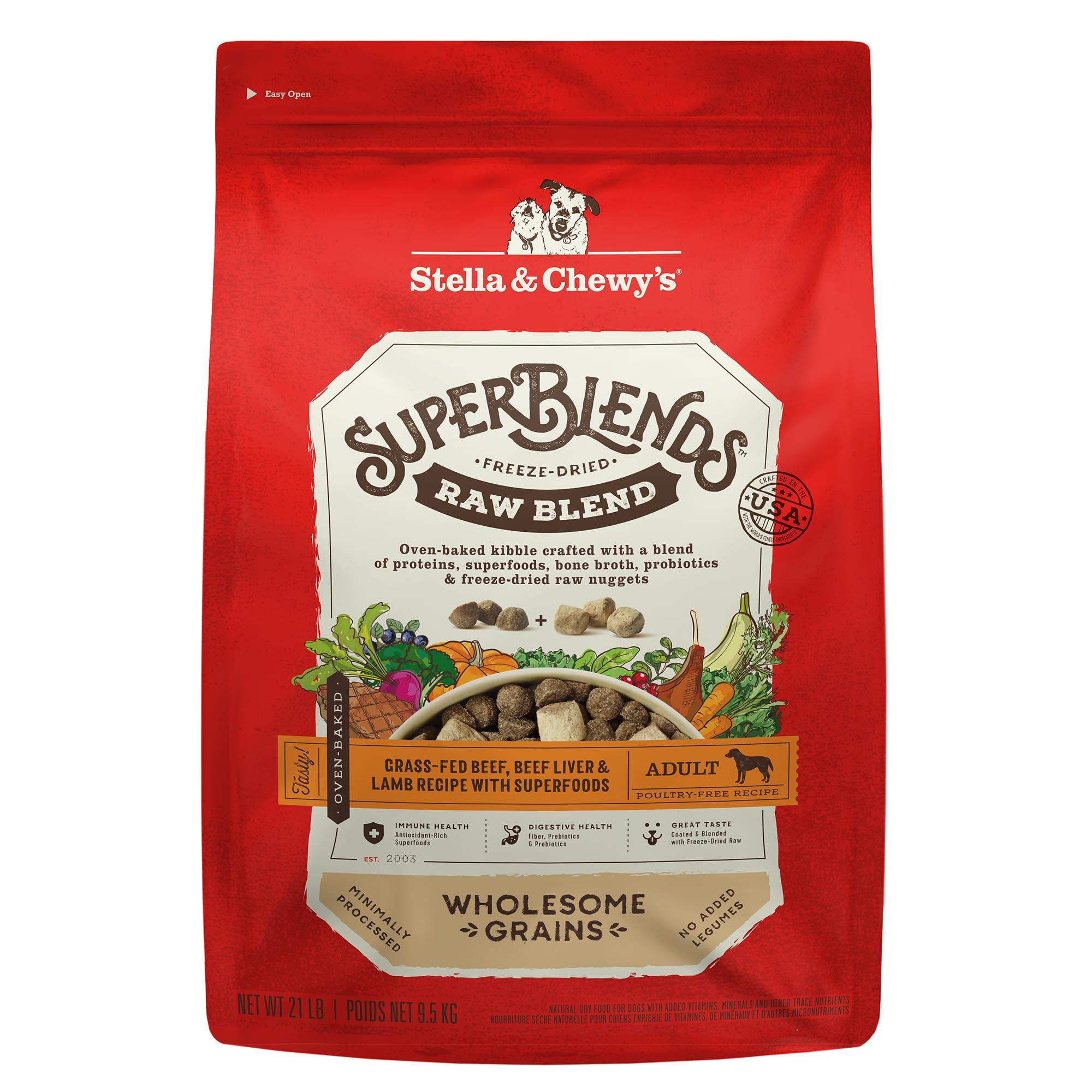 Stella & Chewy's SuperBlends, bolsa de 21 libras para alimentar diariamente con conveniencia.