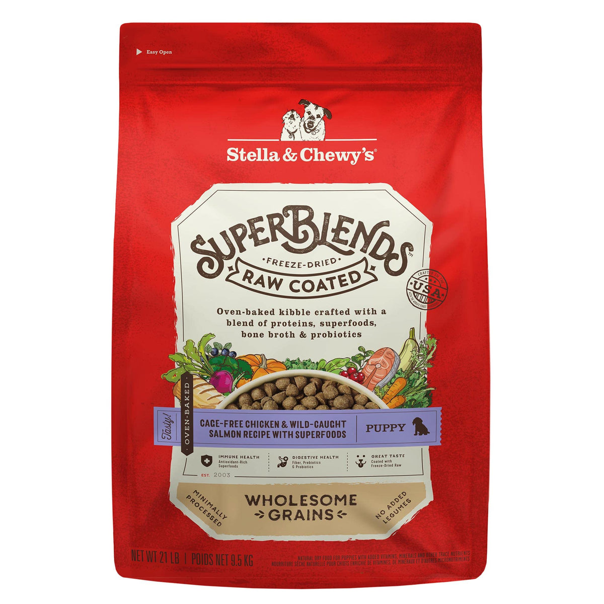Bolsa Stella & Chewy's SuperBlends de 21 lb, lista para cachorros.