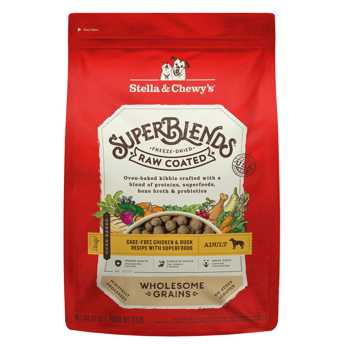Bolsa Stella & Chewy's SuperBlends de 21 libras para perros activos.