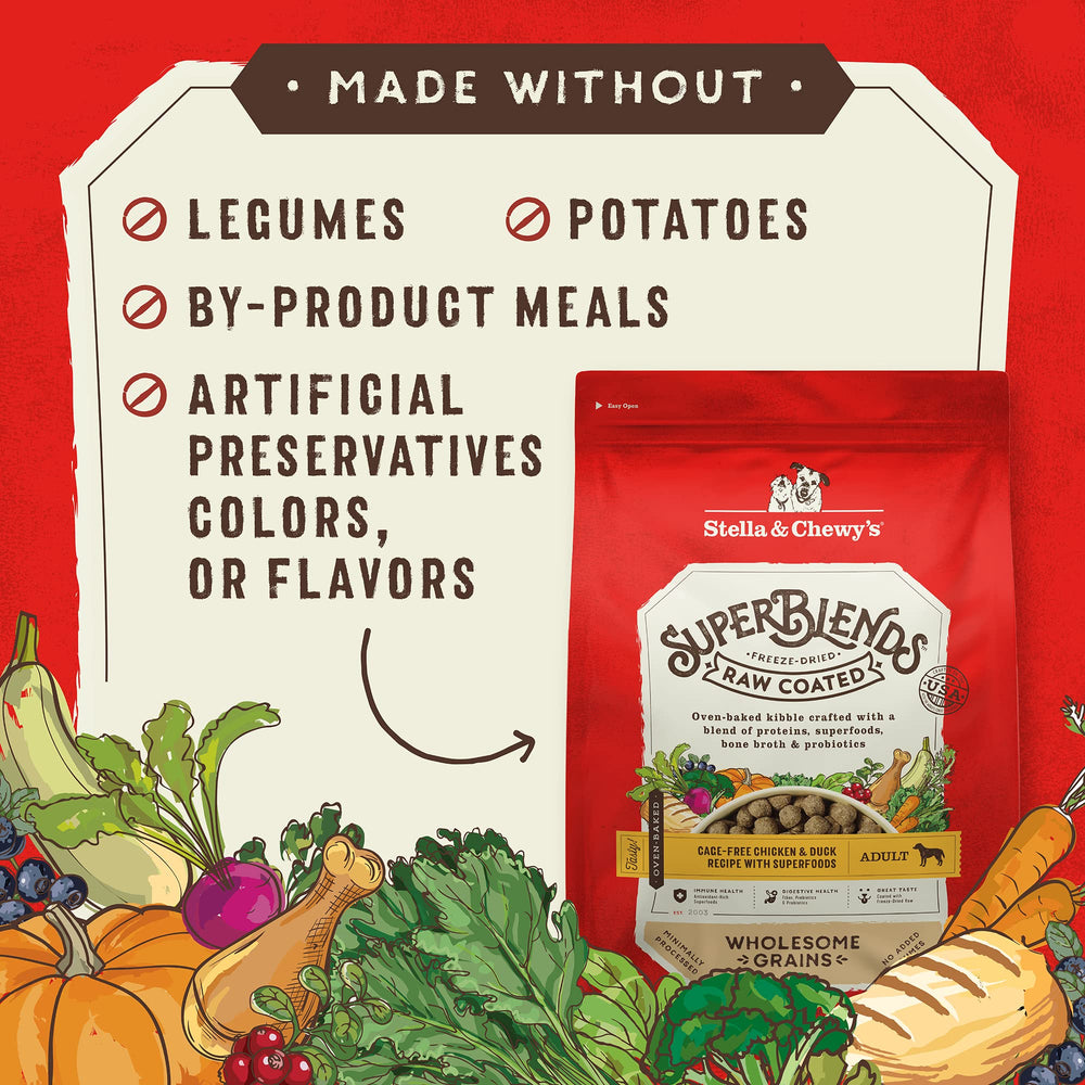 Ingredientes de calidad sin hormonas ni antibióticos en Stella & Chewy's SuperBlends.