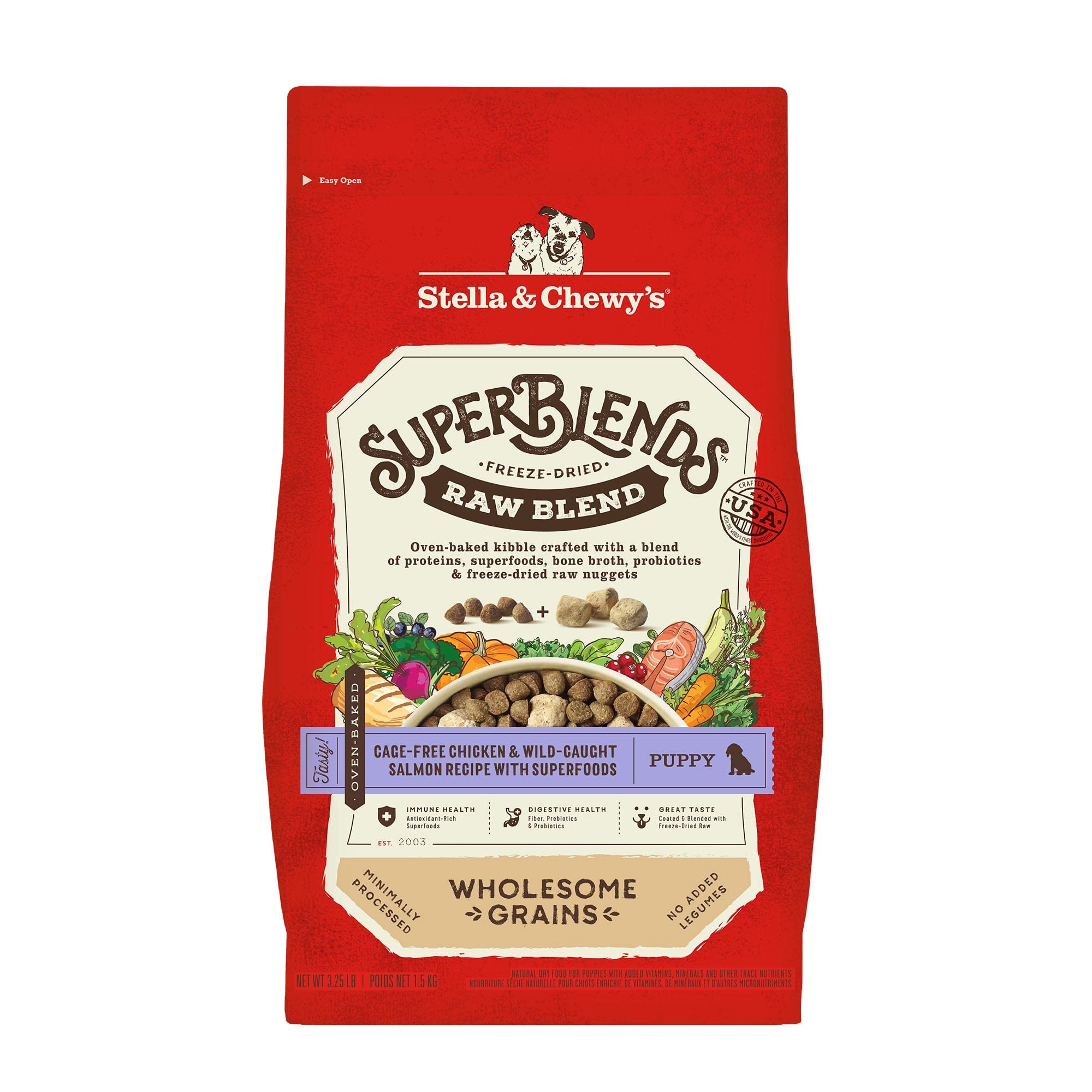 Stella & Chewy's SuperBlends pollo-salmon-seco: sabor irresistible para perros activos.