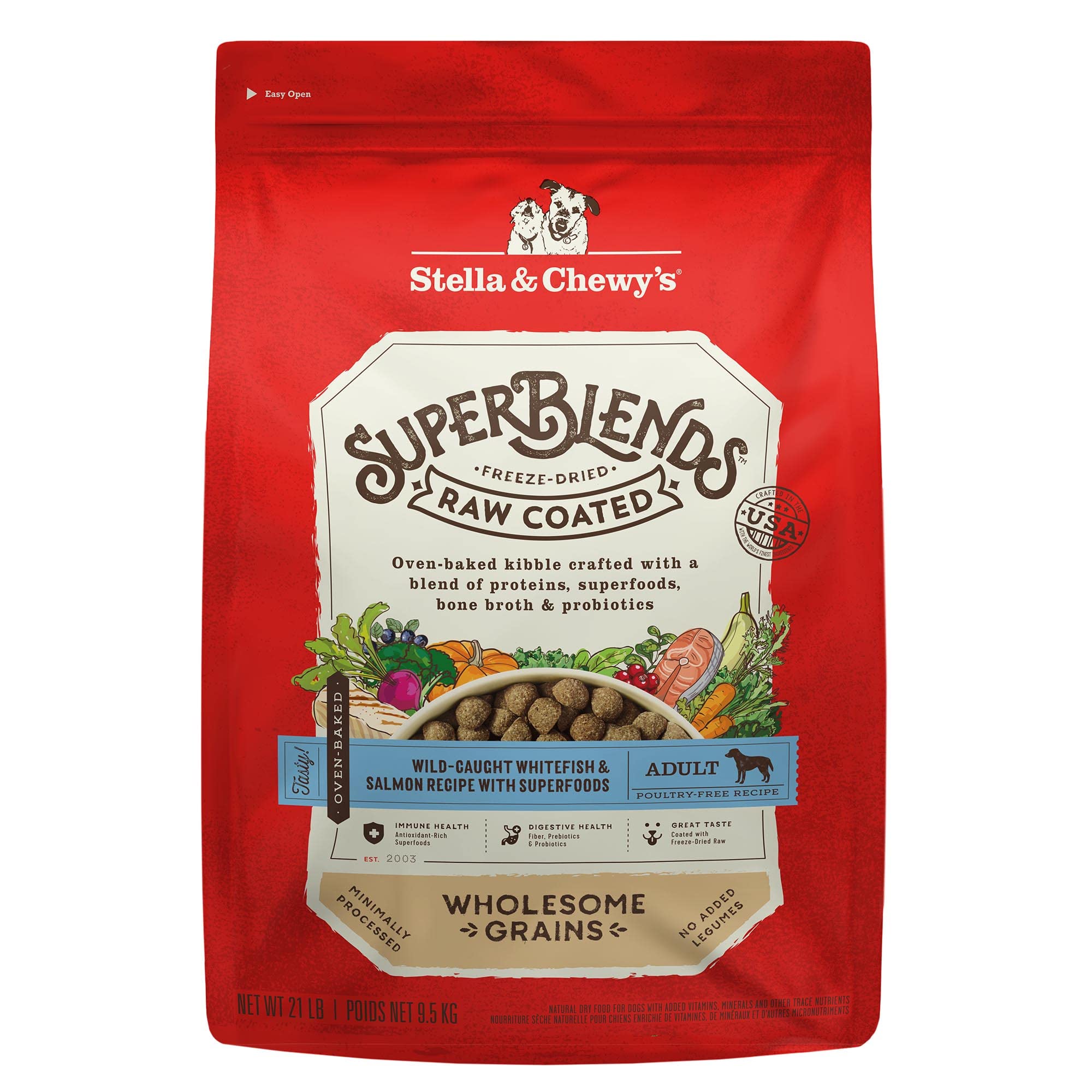 Saco de Stella & Chewy's SuperBlends 21 lb para alimentación completa y conveniente.