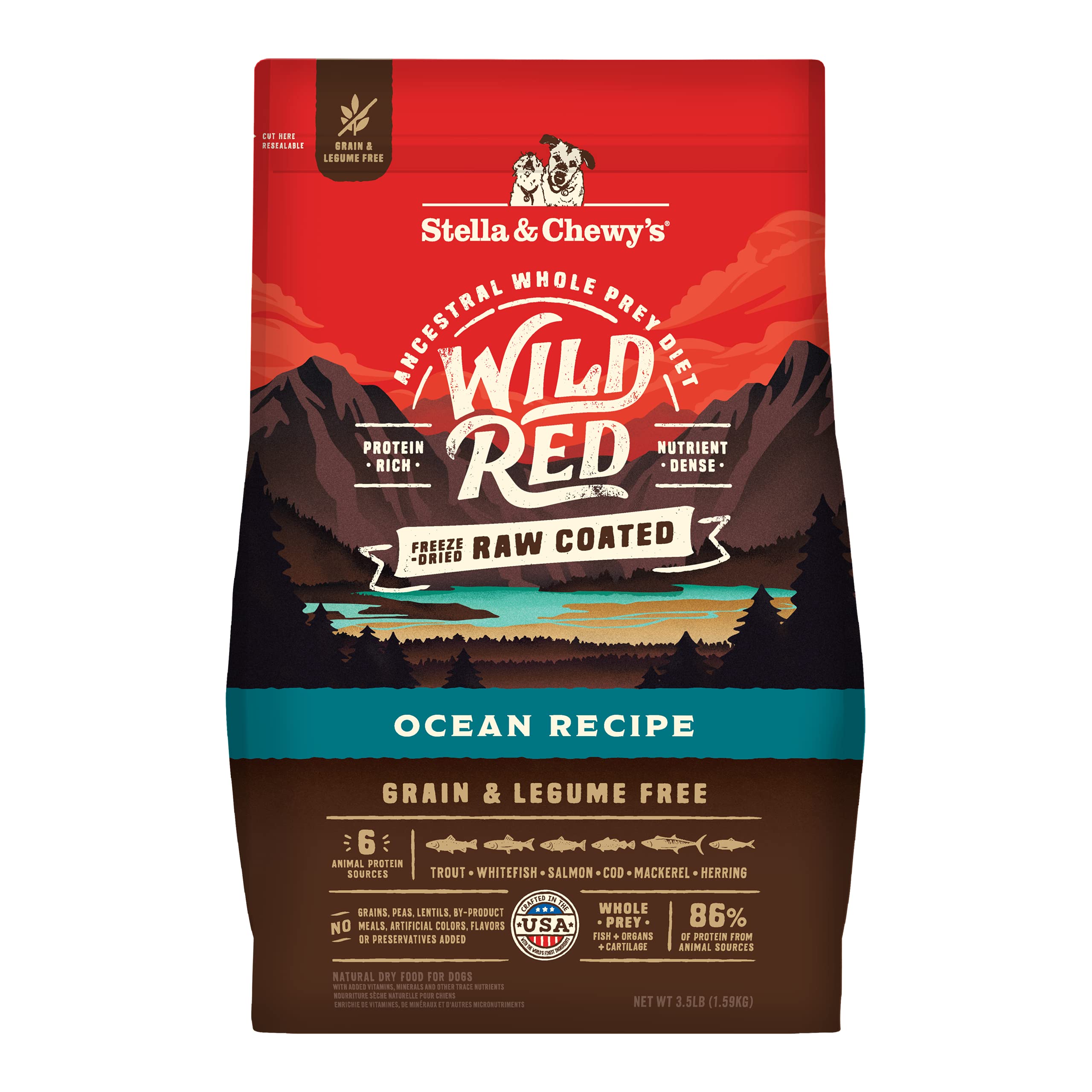 Empaque de Stella & Chewy's Wild Red, diseño práctico para guardar comida proteica.