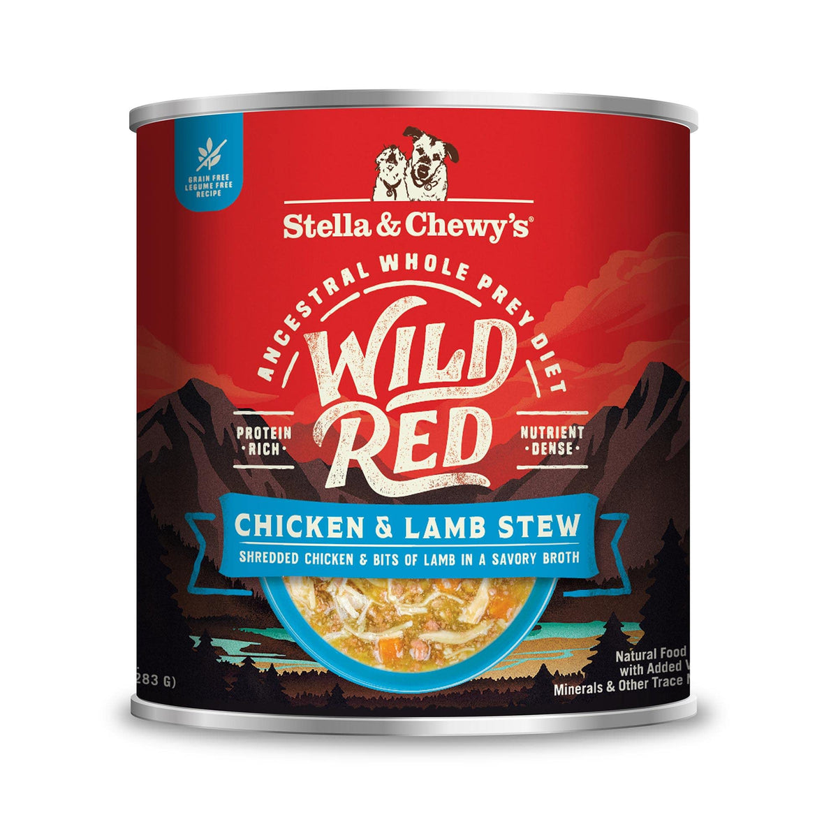 Estofado Wild Red de Stella & Chewy's, pollo y cordero en caldo sabroso para perros exigentes.