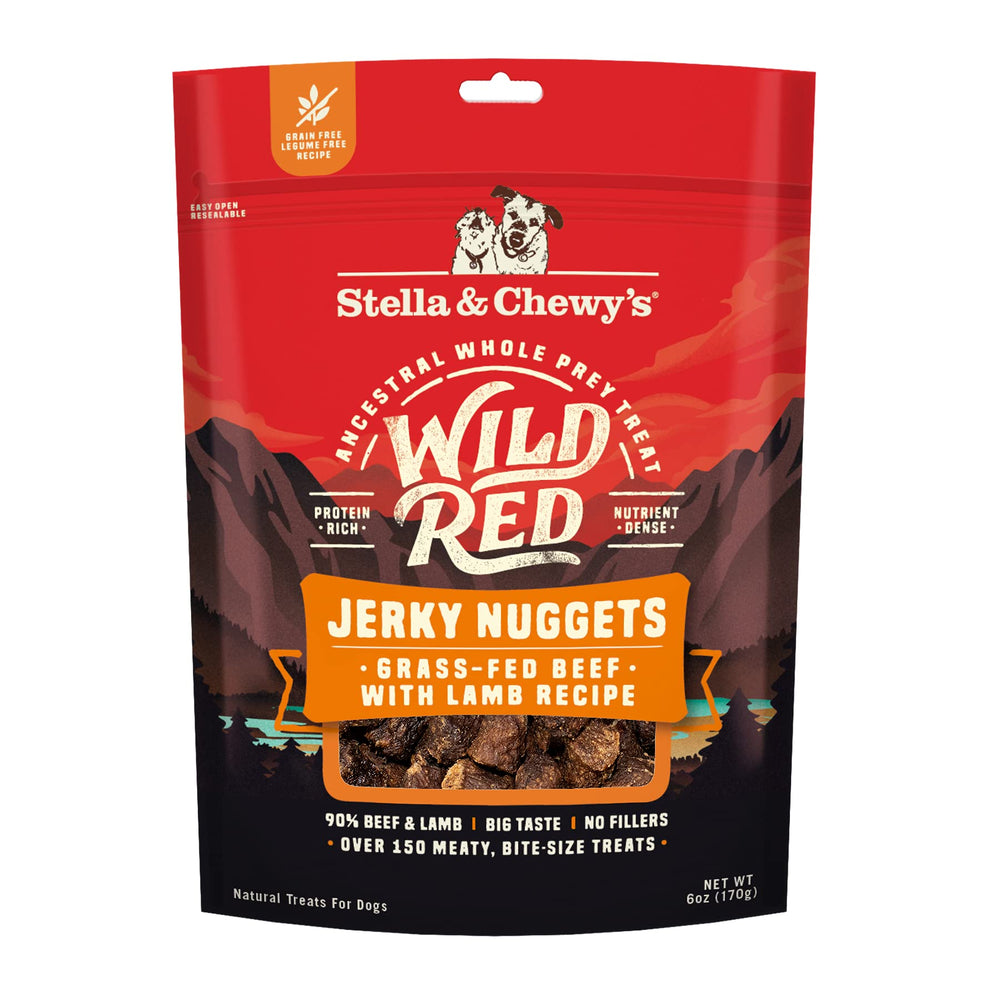 Stella & Chewy's Wild Red Jerky Nuggets – emballage pratique et prêt à l’emploi.