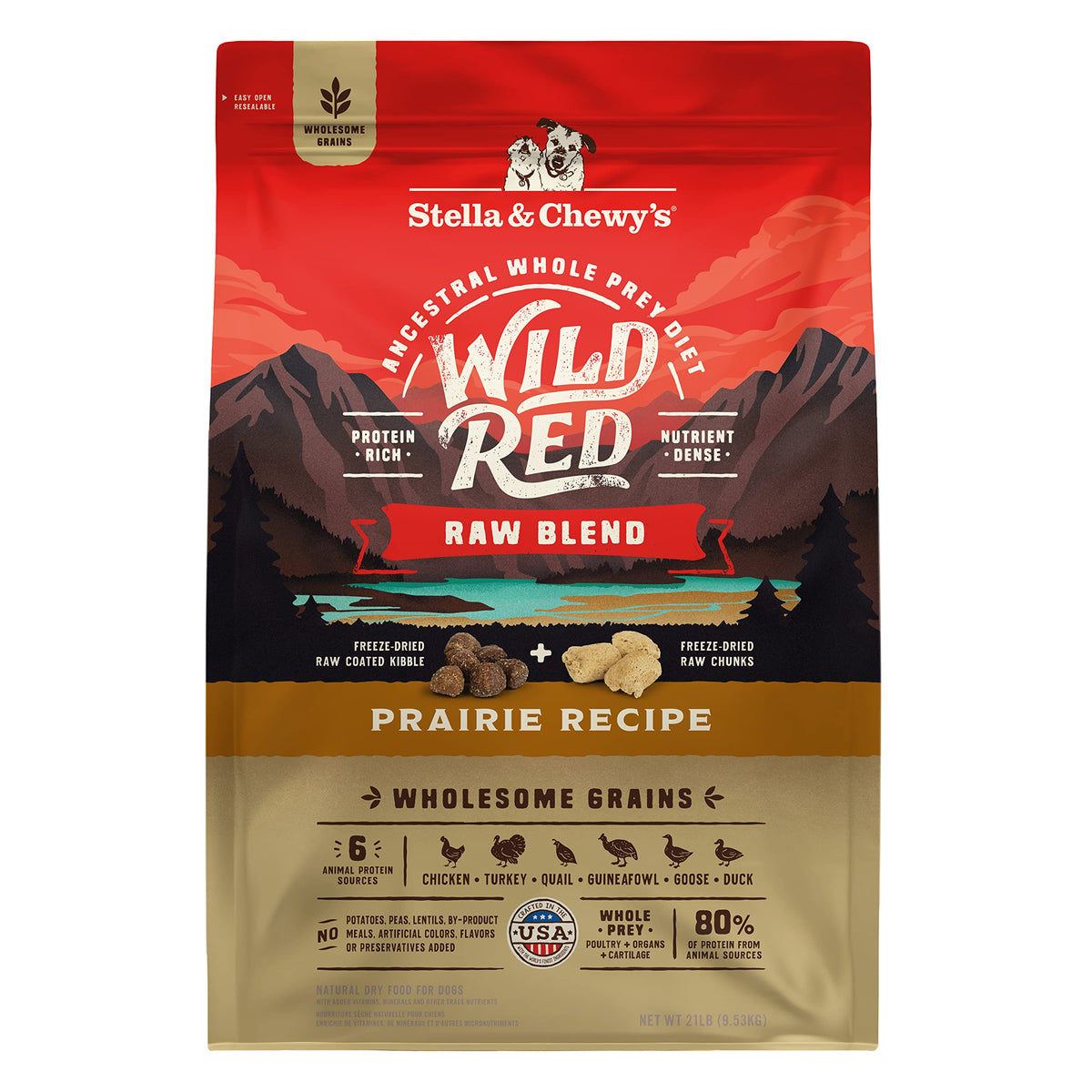 Bolsa Stella & Chewy's Wild Red de 21 lb, ideal para perros activos y peleones de sabor crudo.