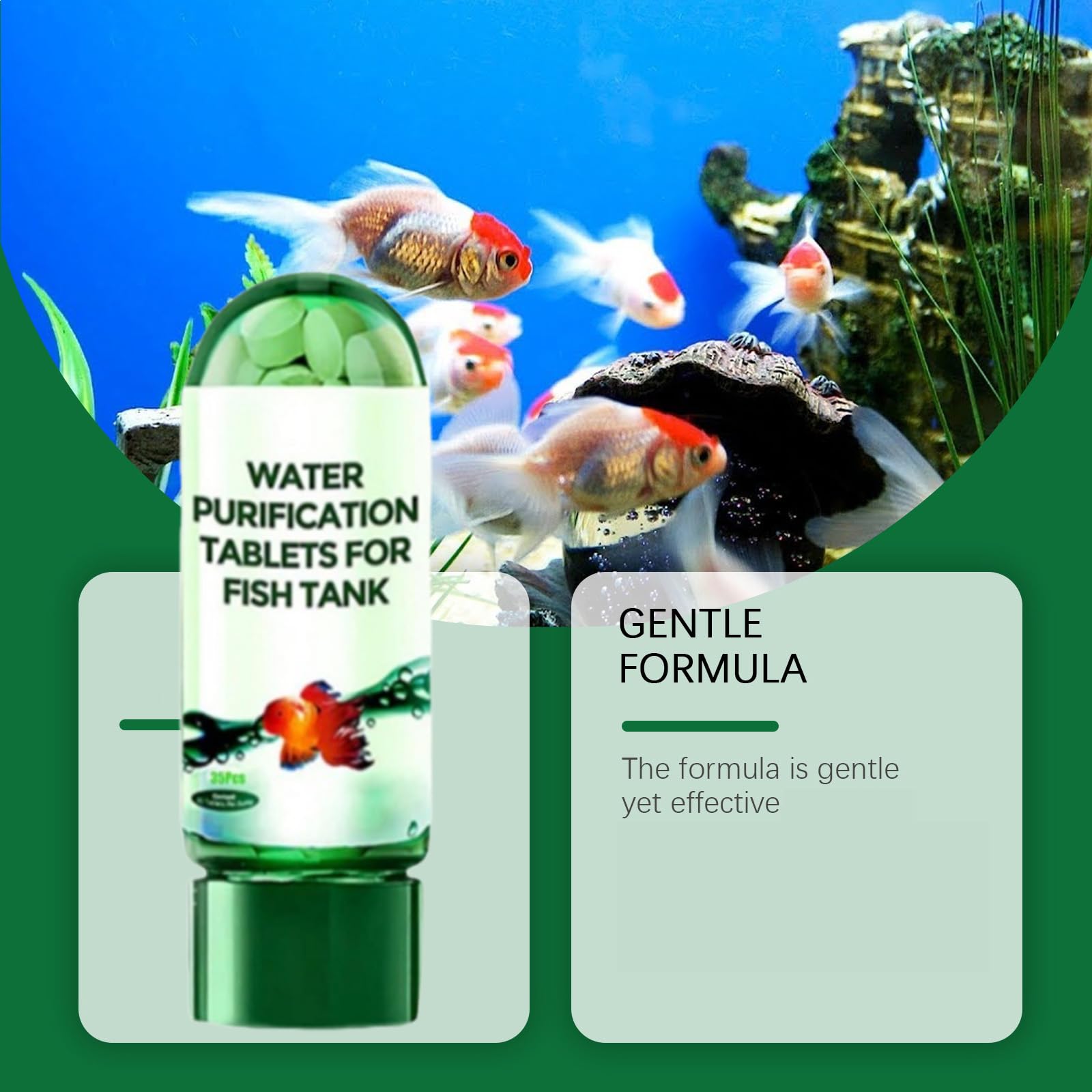 Steriqotu botella con tabletas, solución efectiva para turbidez en acuarios.