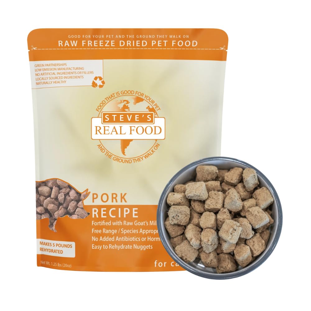 Steve's Real Food Nuggets cerdo en bolsa de 20 onzas, práctico para alimentar.