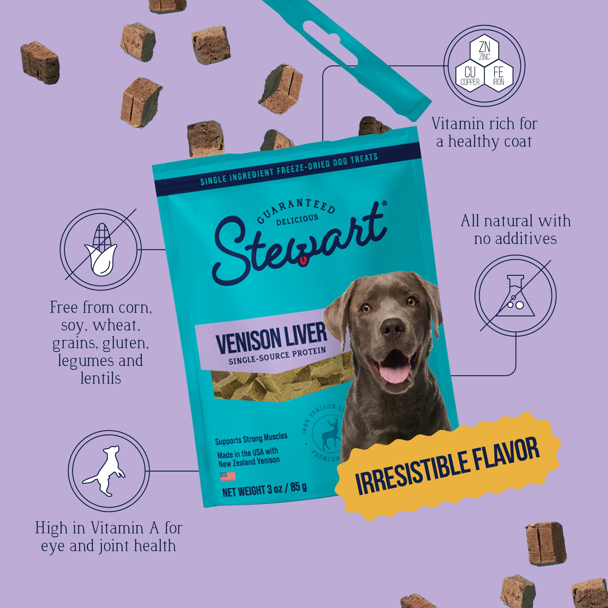 Complemento de venado deshidratado Stewart para realzar las comidas de tu perro.