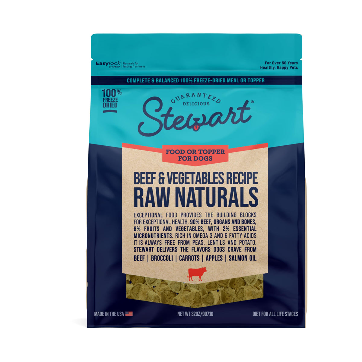 Stewart Raw Naturals, bolsa liofilizado para perros, ideal como comida principal o topper.