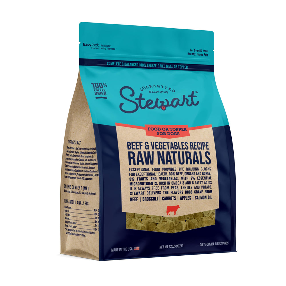 Stewart Raw Naturals, fórmula sin GMO y sin granos para sensibilidades.