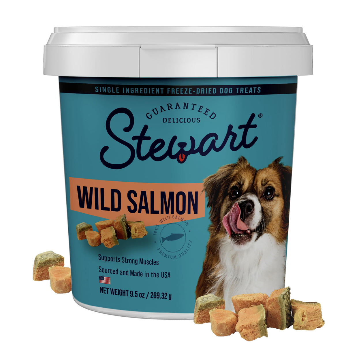 Stewart Salmón: tubo abierto muestra snack proteico para entrenamiento.