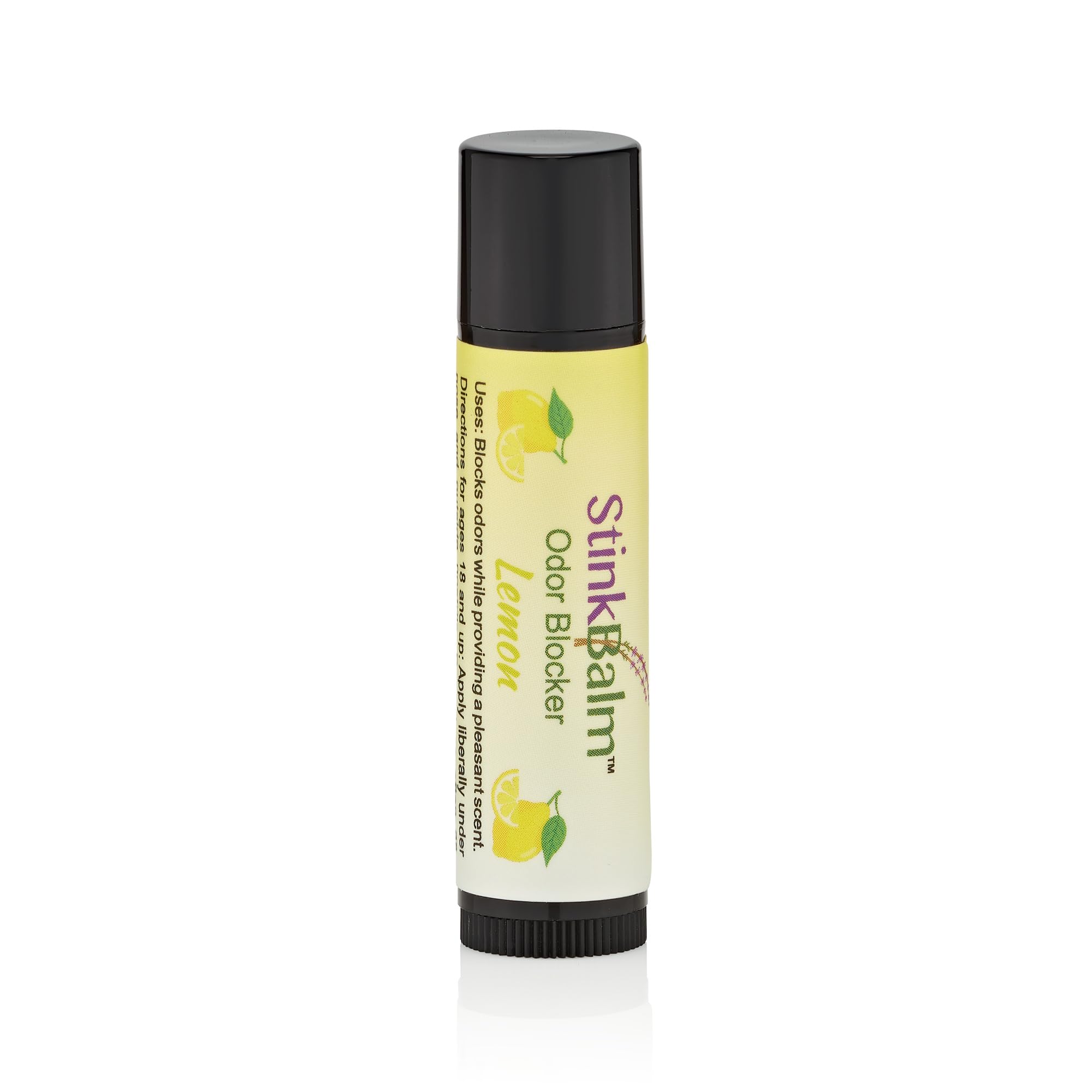 StinkBalm Citrus 911, etiqueta visible, aroma cítrico para espacios pequeños.