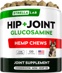 STRELLALAB Avanzado: botes de hebras de hemp glucosamina para perros, apoyo articular diario.