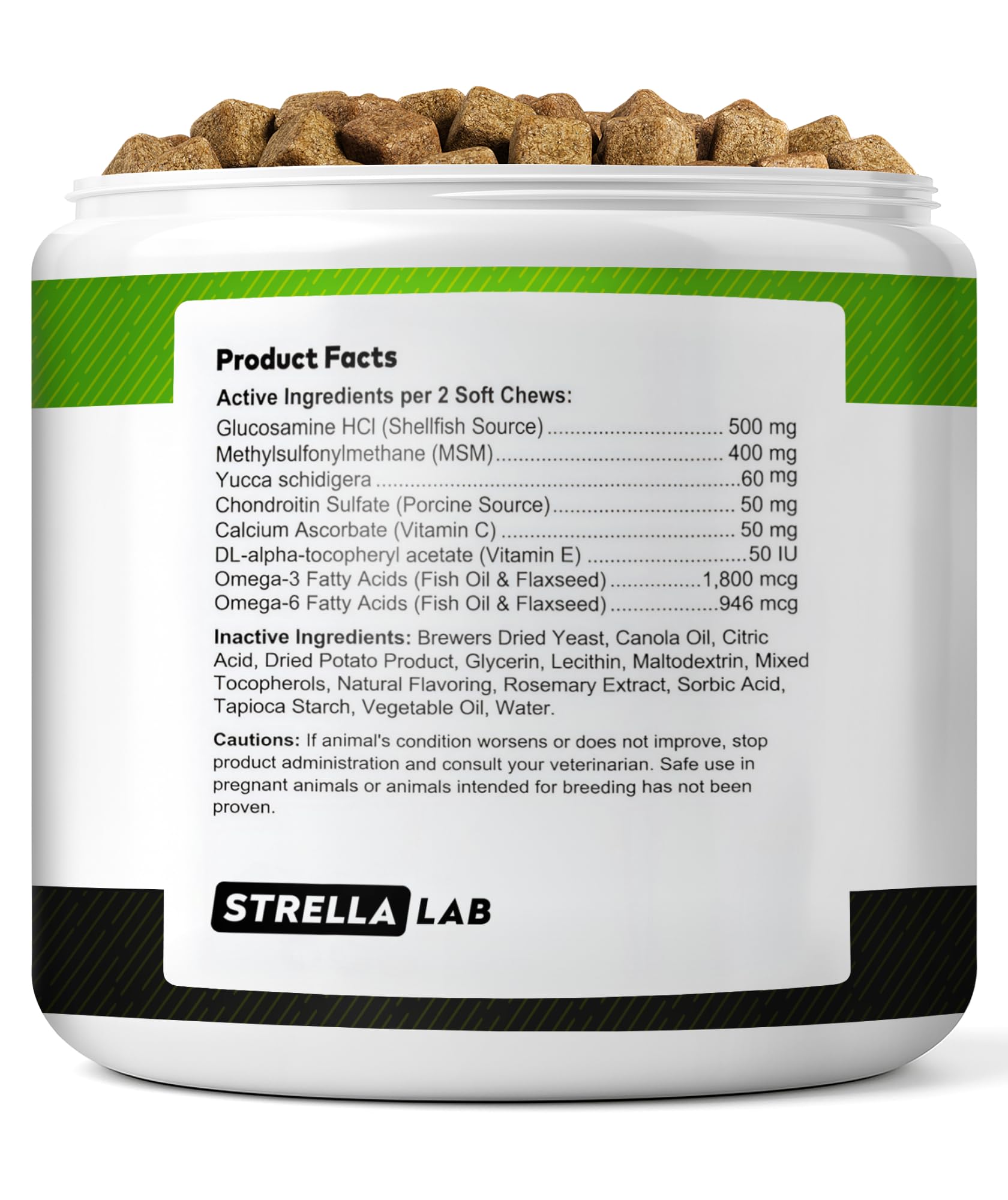 STRELLALAB glucosamina para perros, bocaditos sabor hickory bacon, sabrosos y fáciles de tomar.