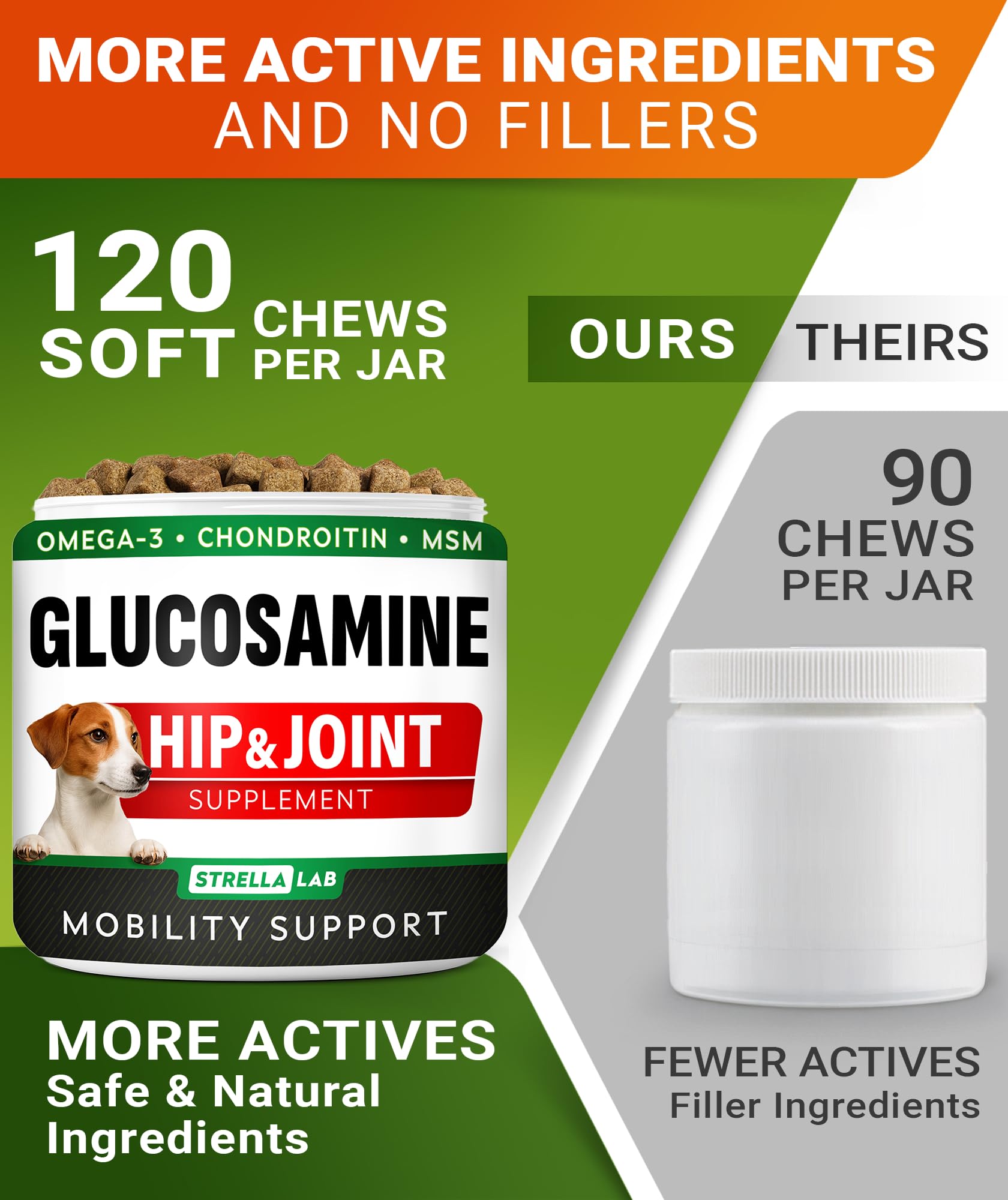 STRELLALAB glucosamina para perros, dosis diaria sencilla para rutina activa.