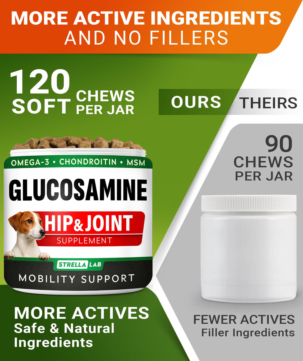 STRELLALAB glucosamina para perros, dosis diaria sencilla para rutina activa.