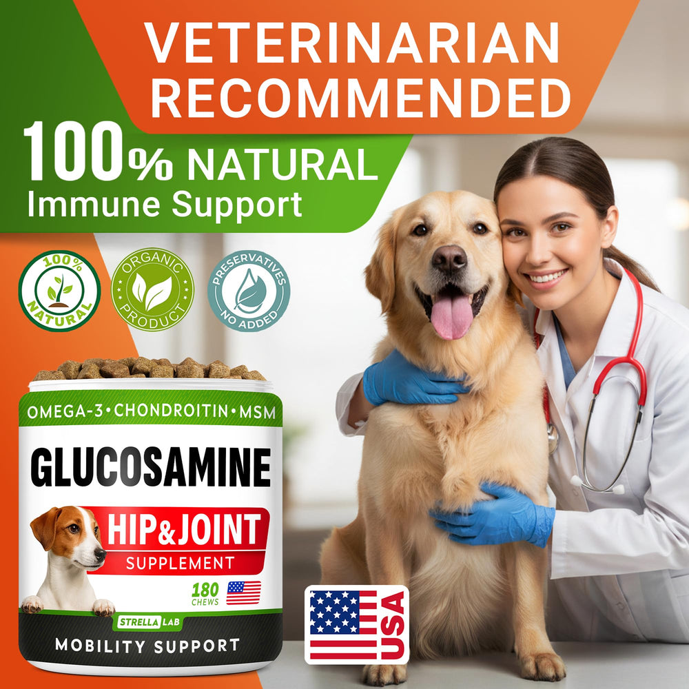 STRELLALAB Glucosamina para perros: hecho en Estados Unidos con control de calidad.
