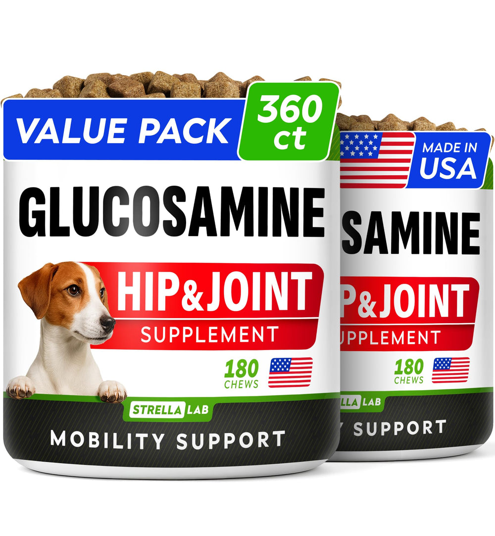 STRELLALAB glucosamina para perros grandes, pack de 360 gomitas que favorecen la movilidad diaria.