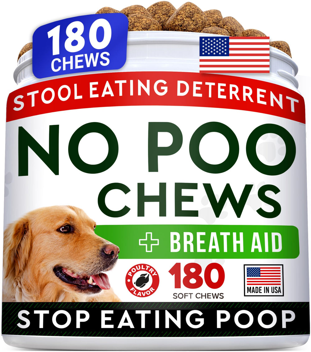 Envase de STRELLALAB No Poo Chews para perros, práctico para usar.
