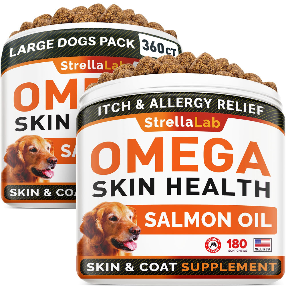 STRELLALAB Omega 3 para perros: pelaje brillante y piel sana, cuidado diario.