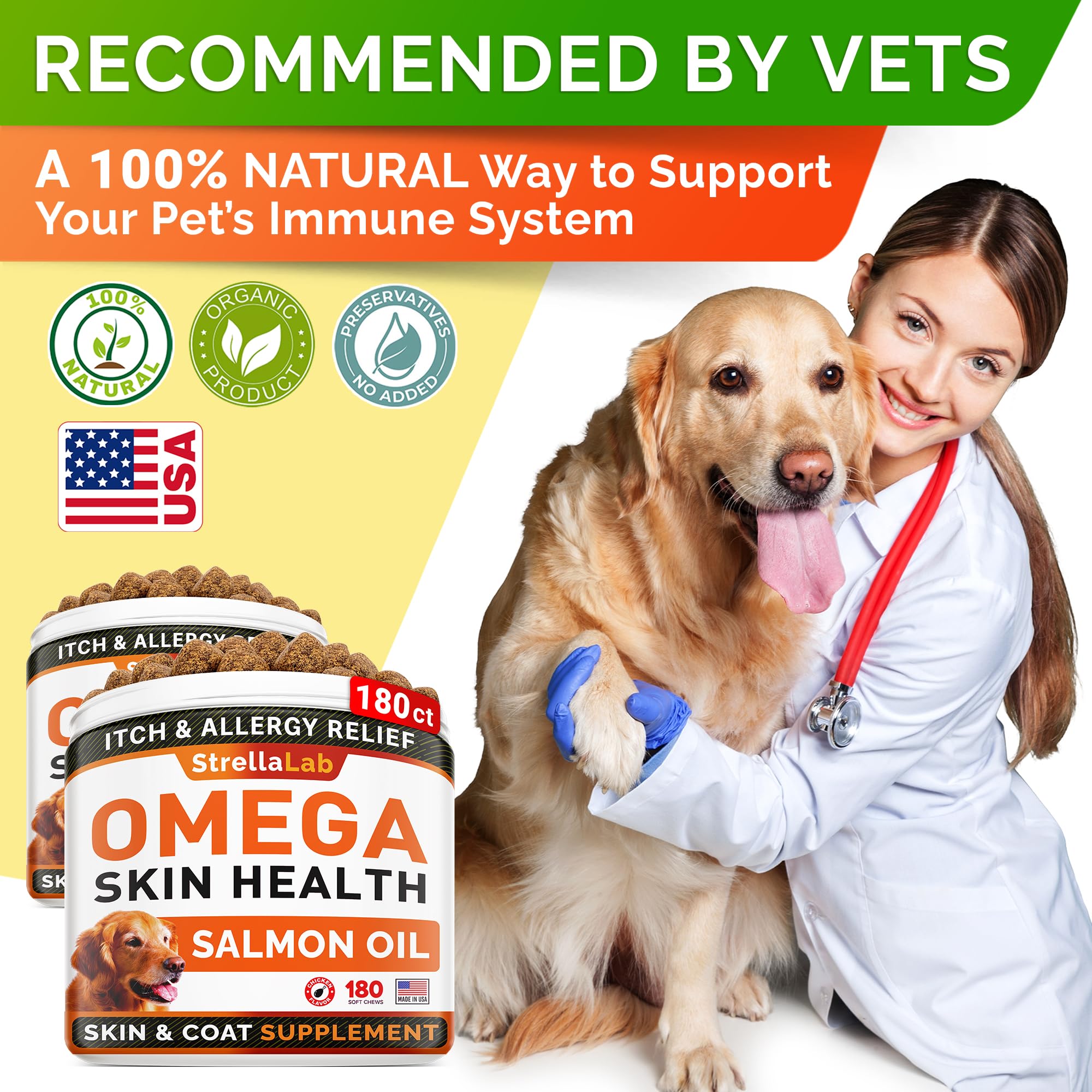 STRELLALAB Omega-3 para perros: sabor a pollo para aceptación fácil