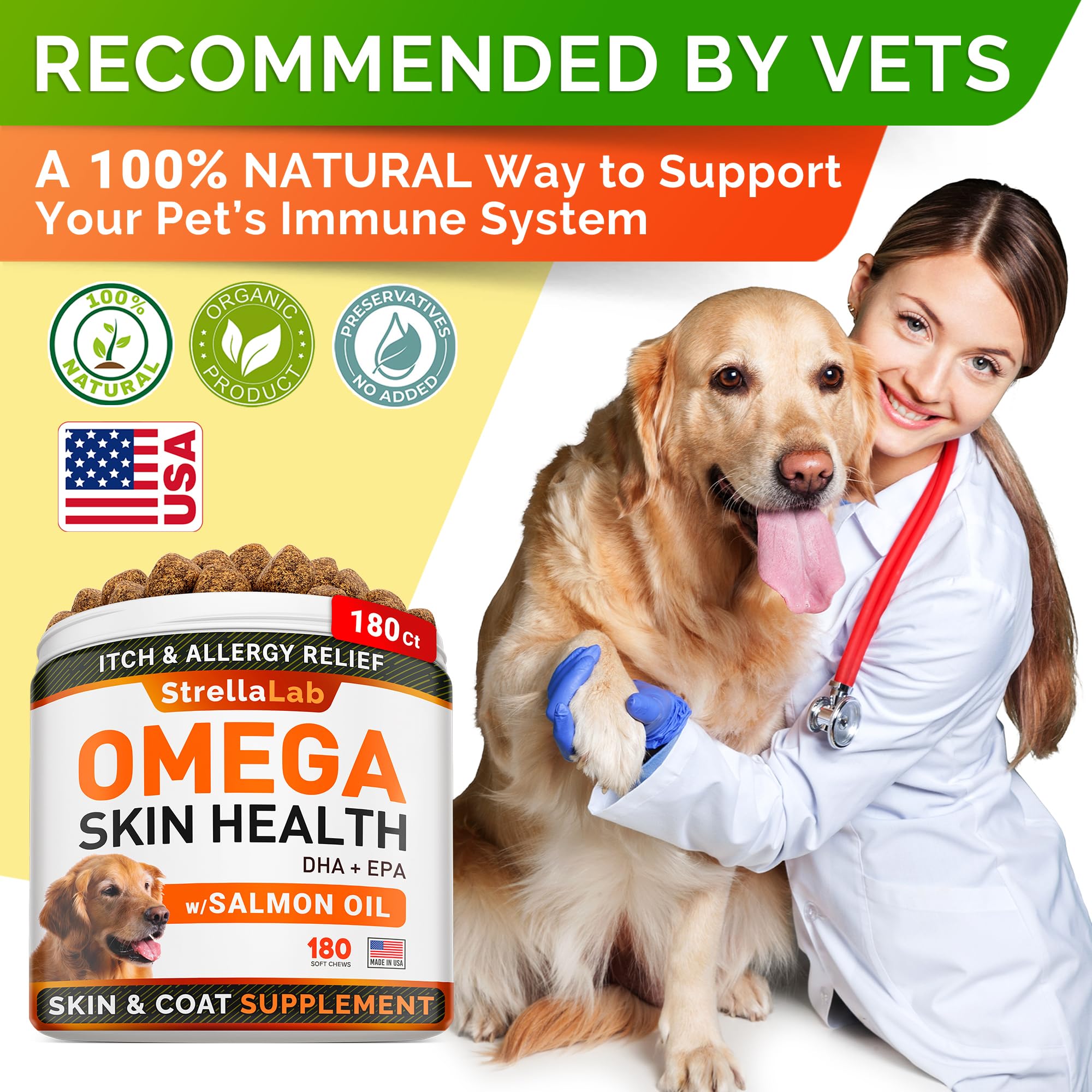 STRELLALAB Omega3 para perros, perro comiendo bocaditos de salmón