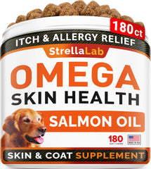 STRELLALAB Omega3 para perros, frasco con 180 bocaditos para piel sana