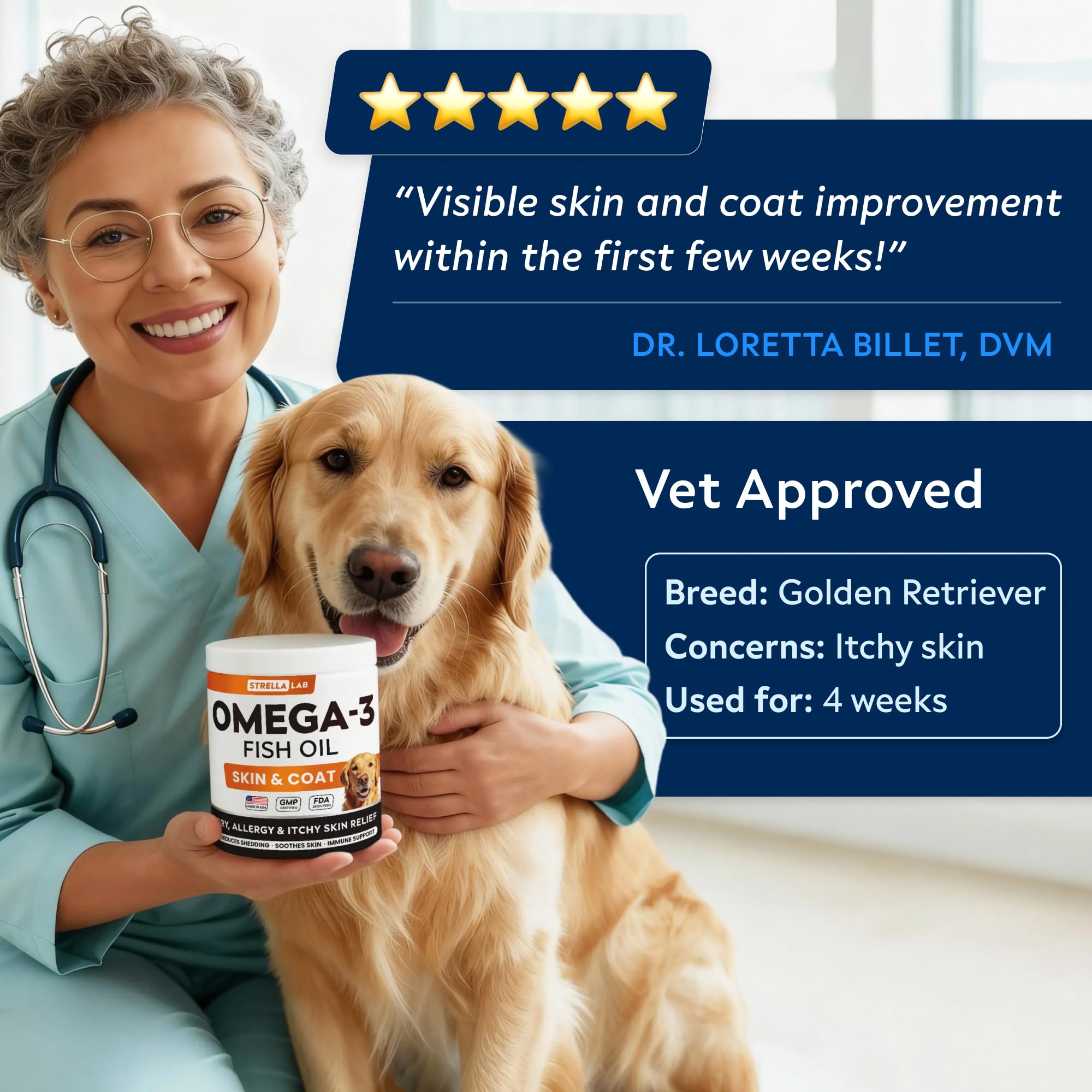 STRELLALAB Omega 3 para perros: envase de 180 golosinas para meses de cuidado