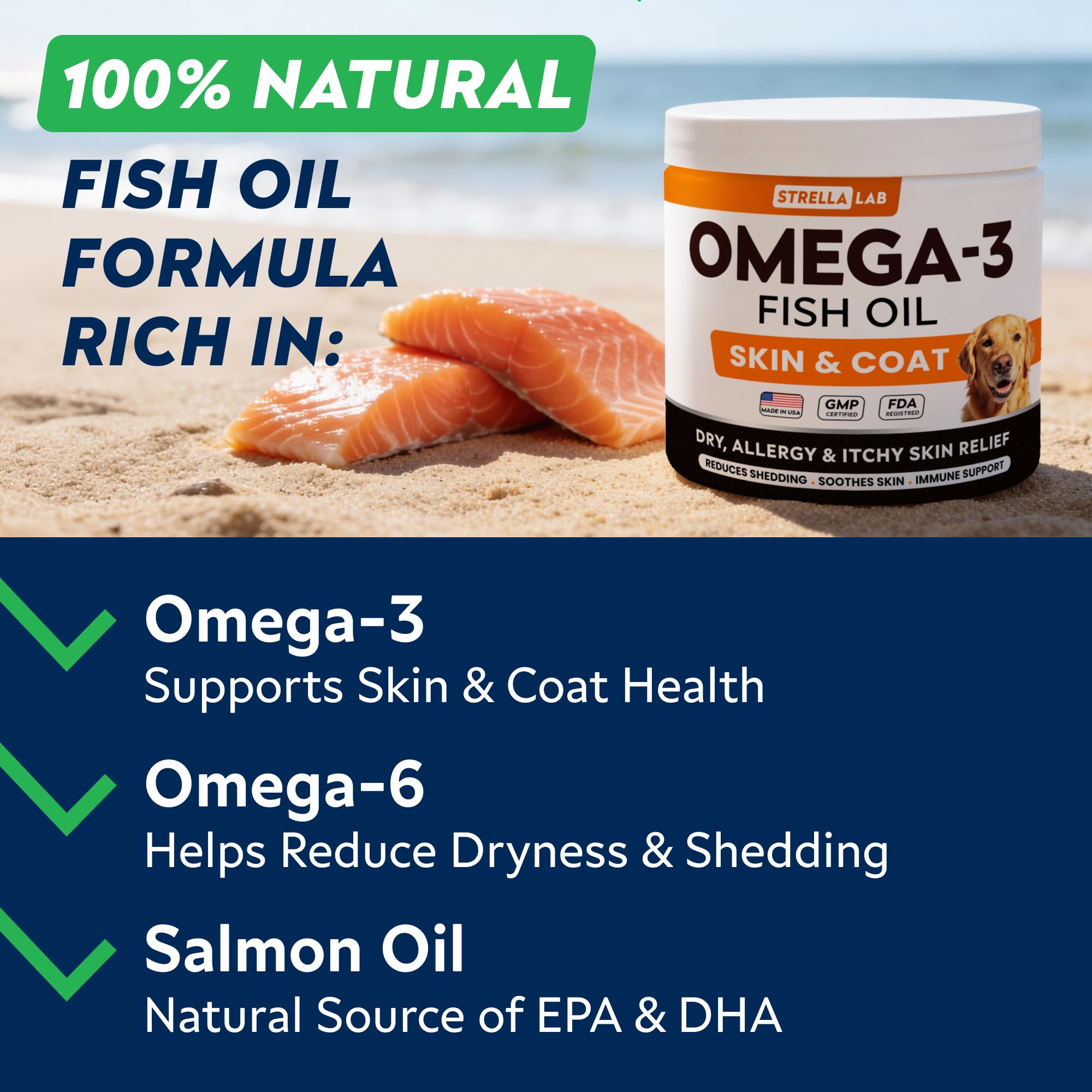 STRELLALAB Omega 3 para perros: piel seca mejorada con las golosinas
