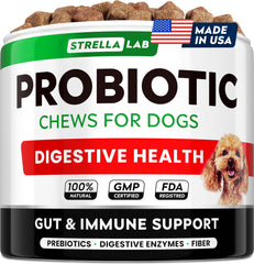 STRELLALAB perro probióticos croquetas digestivas en frasco para apoyo estomacal