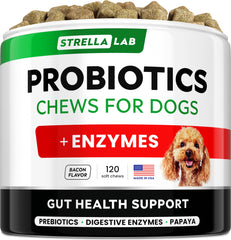 StrellaLab Probioticos para perros, botella, uso diario de digestión.