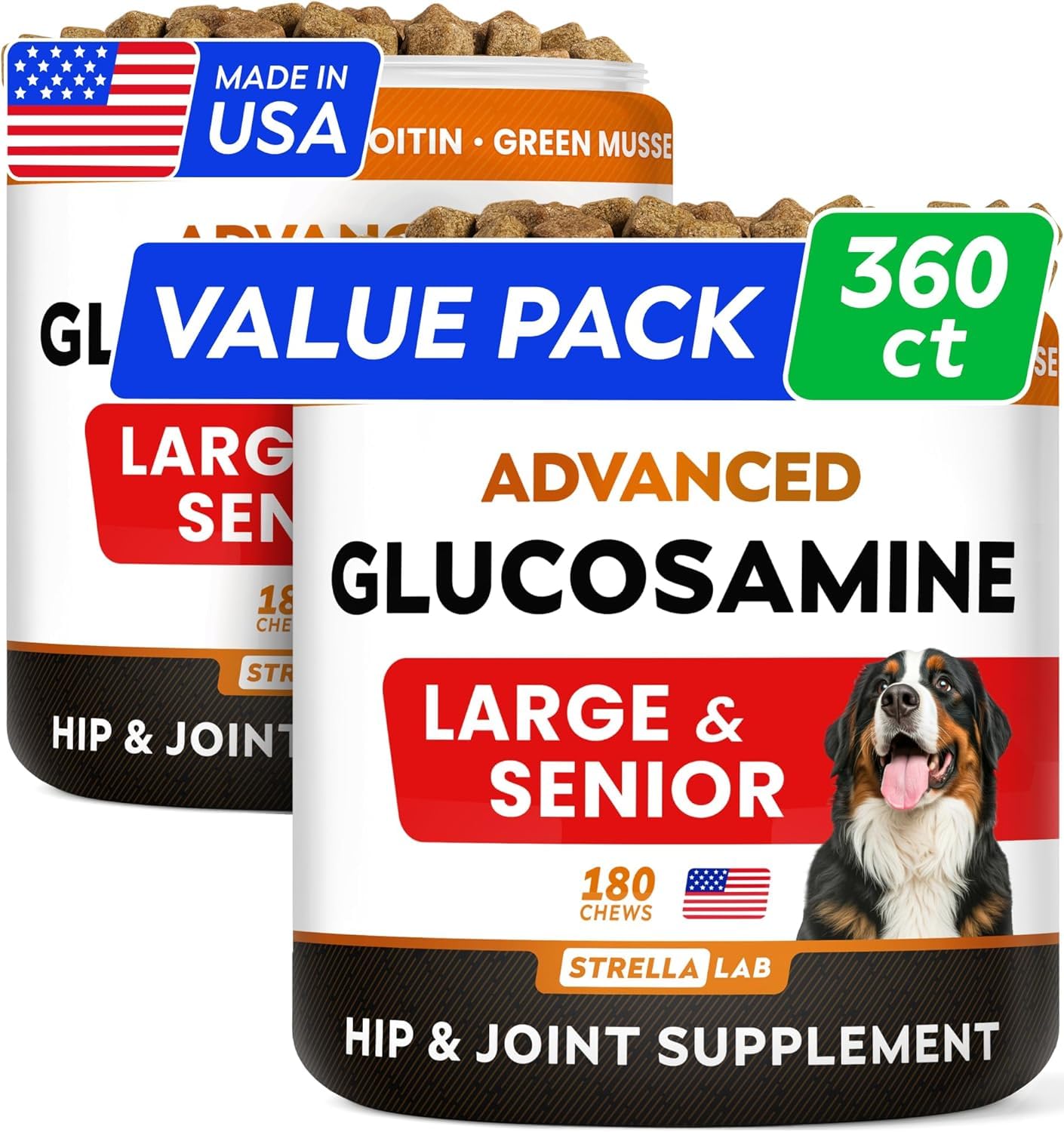 STRELLALAB Senior: botella de glucosamina y condroitina para perros, apoyo articular de por vida.