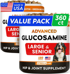 STRELLALAB Senior: botella de glucosamina y condroitina para perros, apoyo articular de por vida.