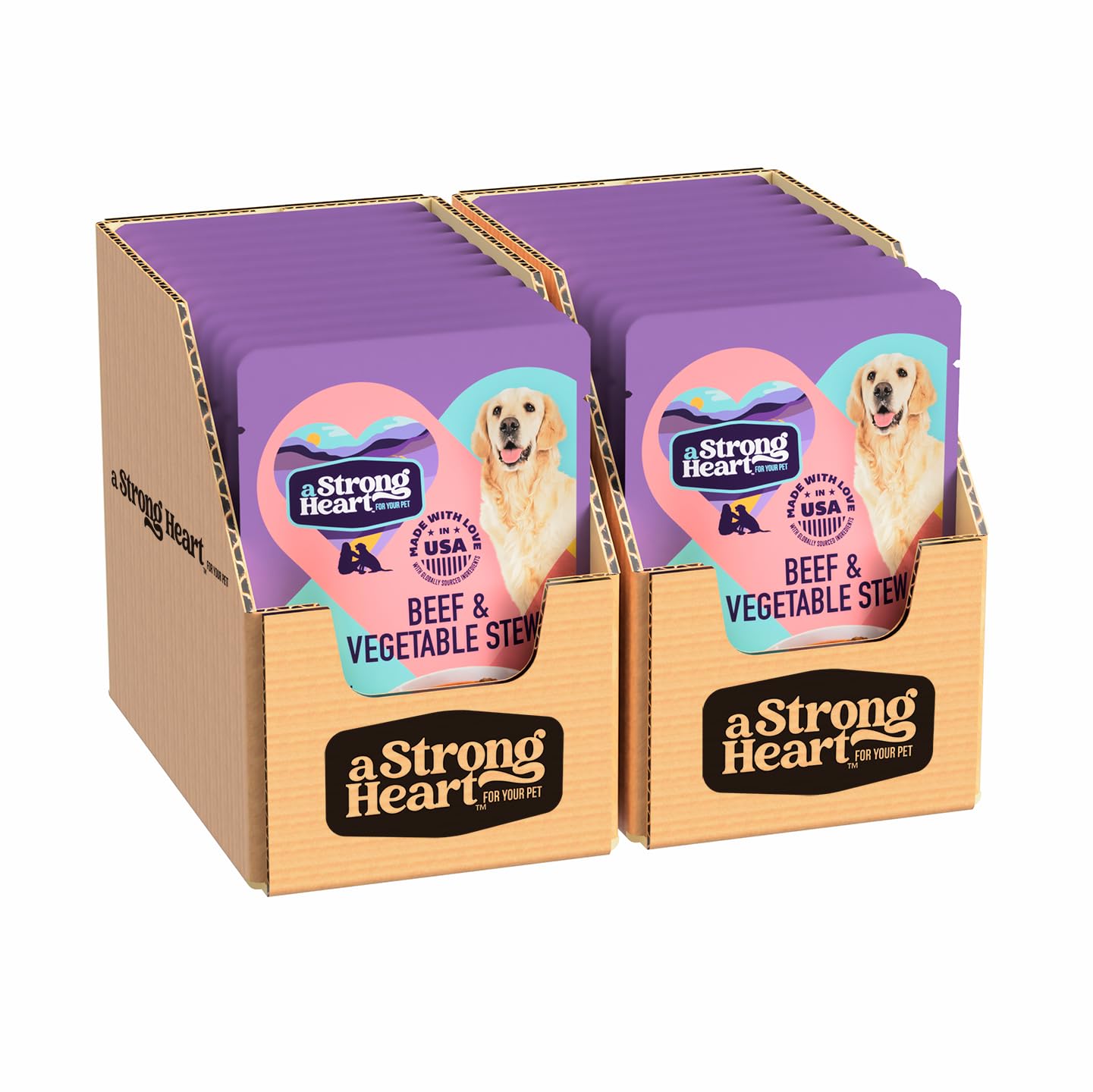 Strongheart beef and vegetable stew pouch 3.5 oz for balanced canine nutrition.