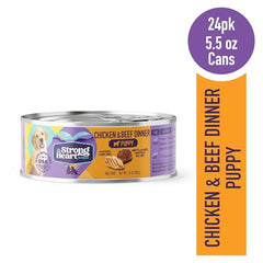 Strongheart cachorros disfrutan sabores pollo y res para una comida sabrosa.
