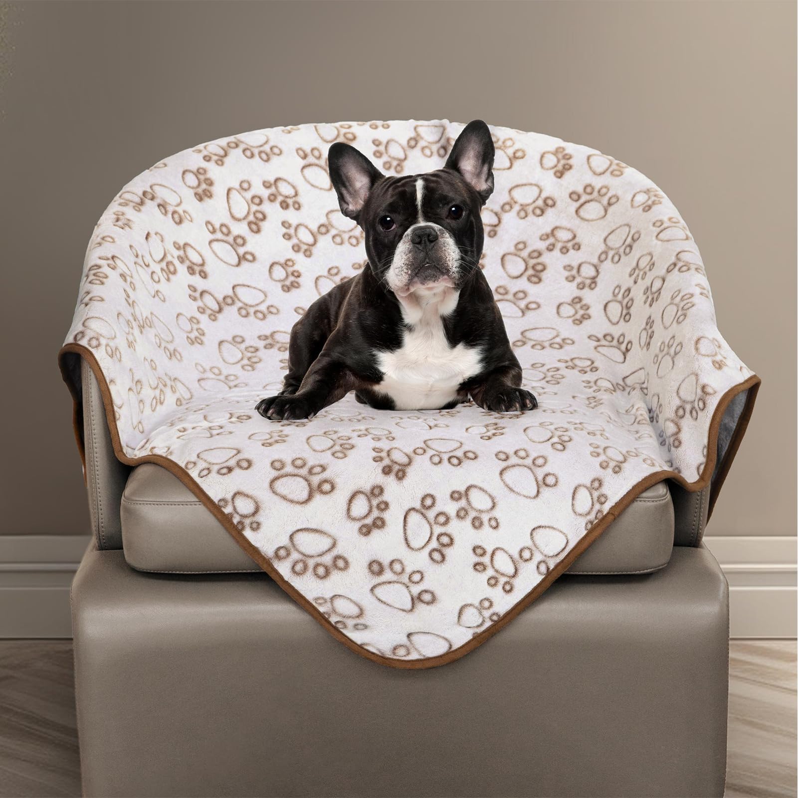 Manta Stuffed para perros con huellas, tacto suave y cálido.